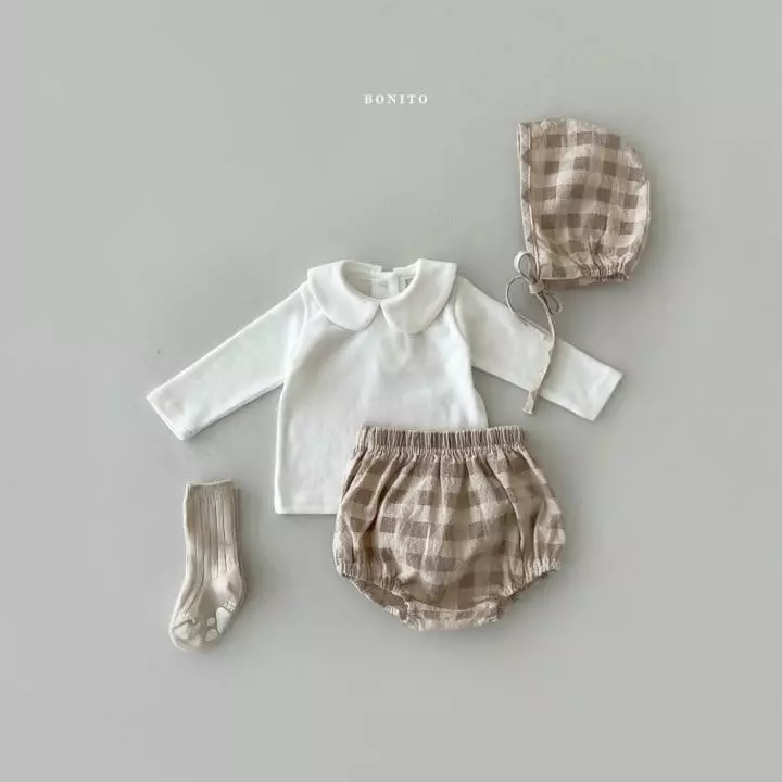 Bonito - Korean Baby Fashion - #babylifestyle - Check Bloomer Bonnet Set - 5