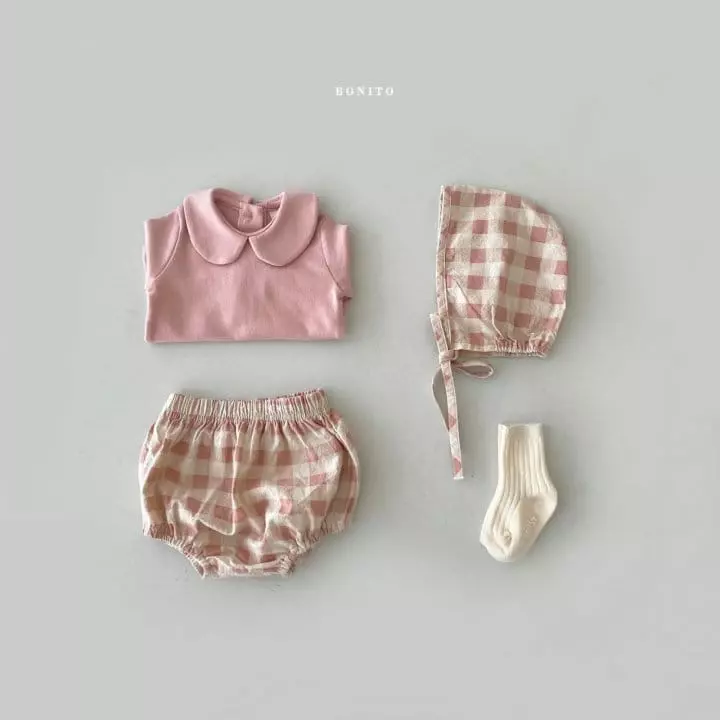 Bonito - Korean Baby Fashion - #babyoutfit - Check Bloomer Bonnet Set - 8