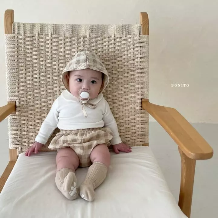 Bonito - Korean Baby Fashion - #babyoutfit - Check Bloomer Bonnet Set - 9