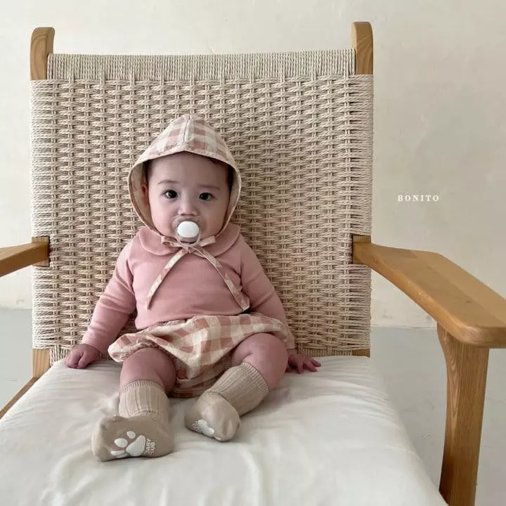 Bonito - Korean Baby Fashion - #onlinebabyboutique - Check Bloomer Bonnet Set - 11
