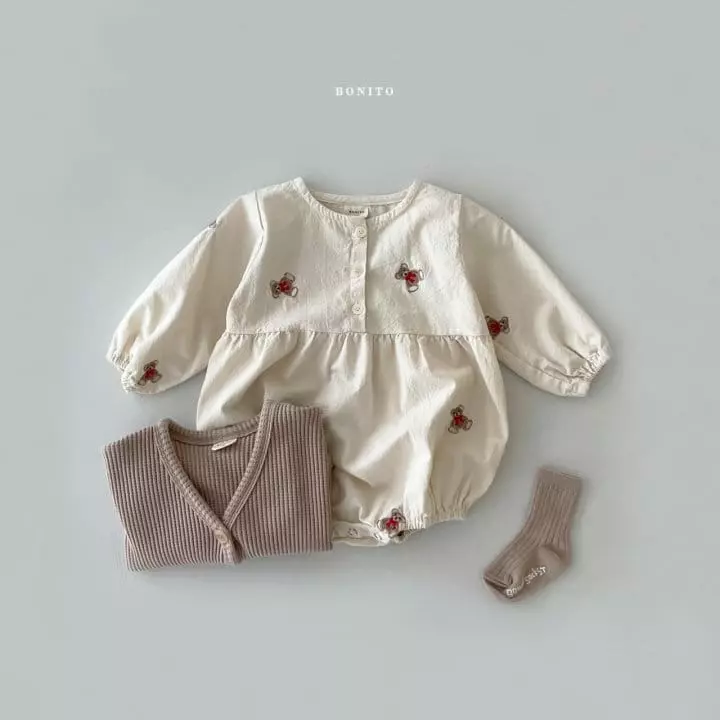 Bonito - Korean Baby Fashion - #onlinebabyshop - Ribbon Bear Bodysuit - 2