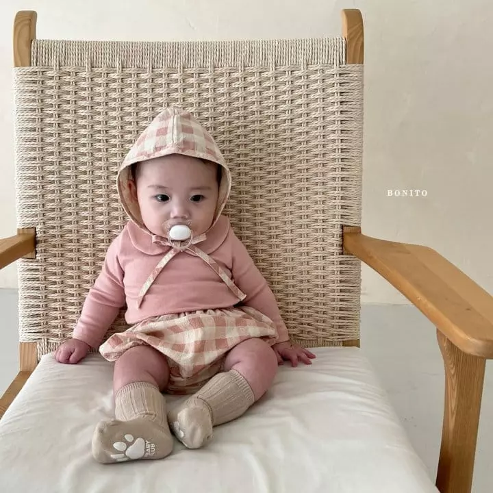 Bonito - Korean Baby Fashion - #onlinebabyshop - Check Bloomer Bonnet Set - 12