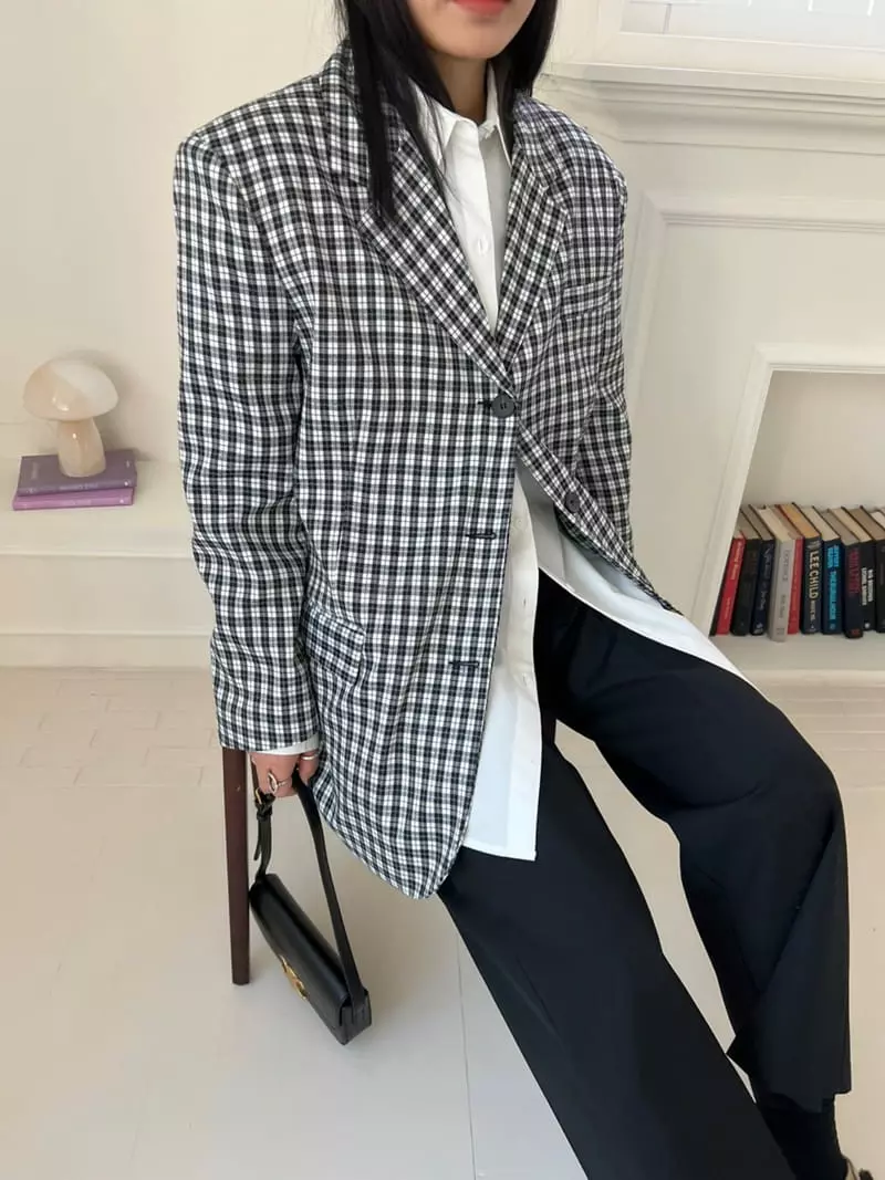 Bricklane - Korean Women Fashion - #momslook - Check Jacket - 2