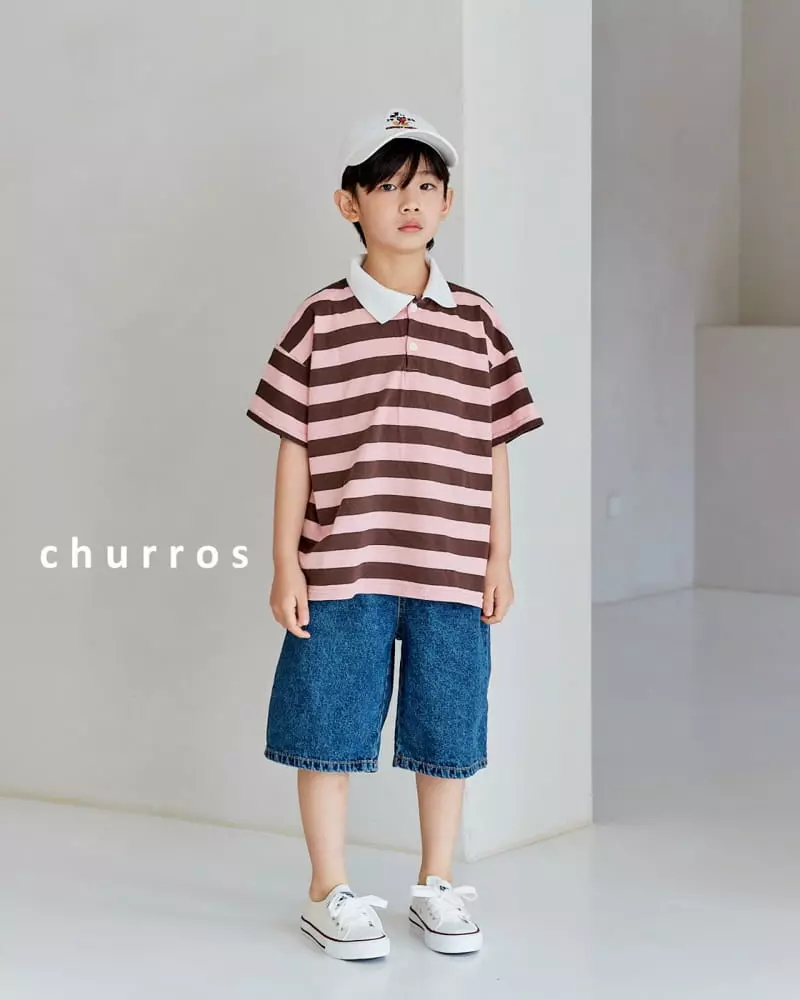 Churros - Korean Children Fashion - #fashionkids - Stripes Collar Tee