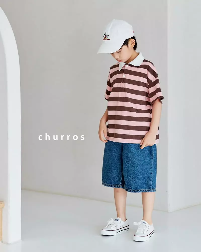 Churros - Korean Children Fashion - #kidsshorts - Stripes Collar Tee - 2