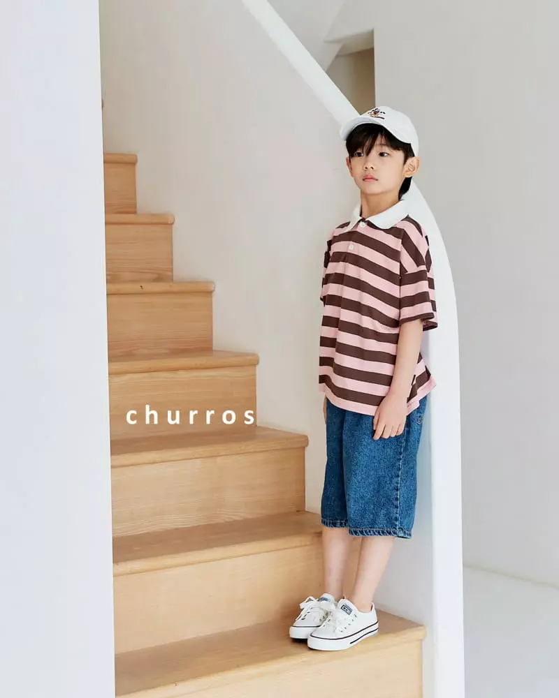 Churros - Korean Children Fashion - #kidsstore - Stripes Collar Tee - 3