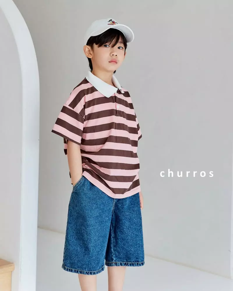 Churros - Korean Children Fashion - #kidsstore - Stripes Collar Tee - 4