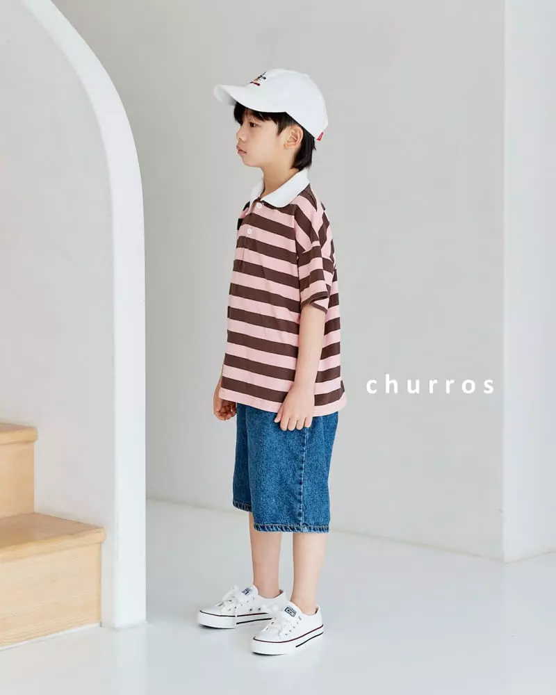 Churros - Korean Children Fashion - #magicofchildhood - Stripes Collar Tee - 7
