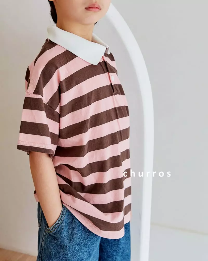 Churros - Korean Children Fashion - #minifashionista - Stripes Collar Tee - 8