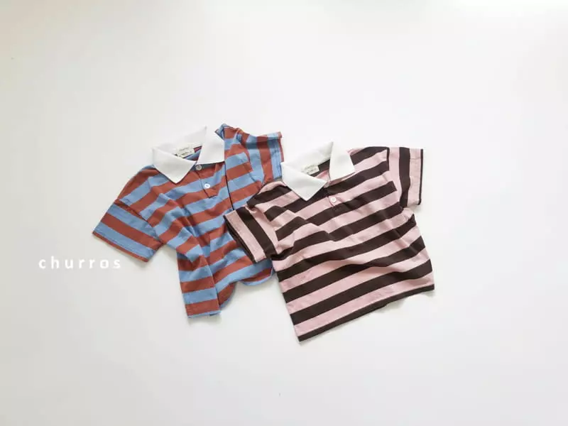 Churros - Korean Children Fashion - #prettylittlegirls - Stripes Collar Tee - 9