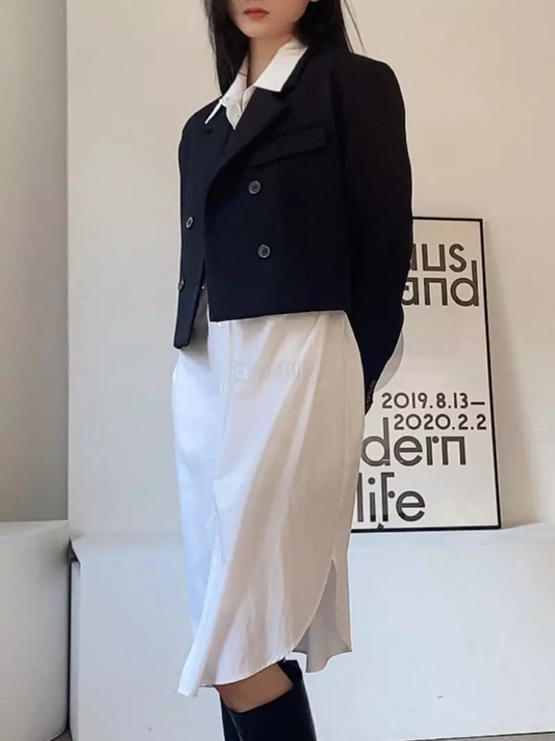 Cocoschon - Korean Women Fashion - #vintagekidsstyle - Double Crop Jacket - 4