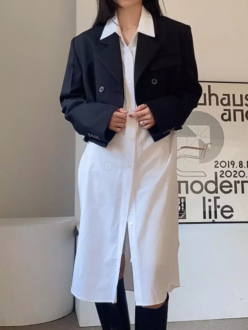Cocoschon - Korean Women Fashion - #vintagekidsstyle - Double Crop Jacket - 3
