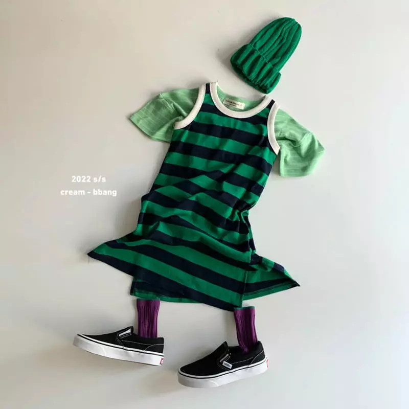 Cream Bbang - Korean Children Fashion - #kidsstore - Stripes Long One-piece - 5