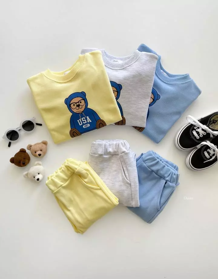 Dsaint - Korean Children Fashion - #Kfashion4kids - Newyork Bear Short Pants Sweatshirt 3 Set - 5