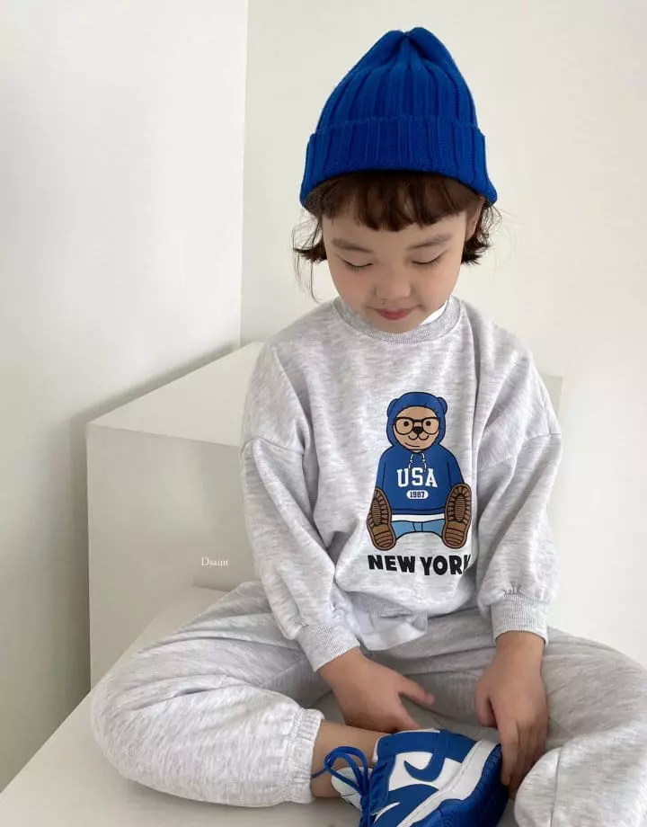 Dsaint - Korean Children Fashion - #childofig - Newyork Bear Short Pants Sweatshirt 3 Set - 11