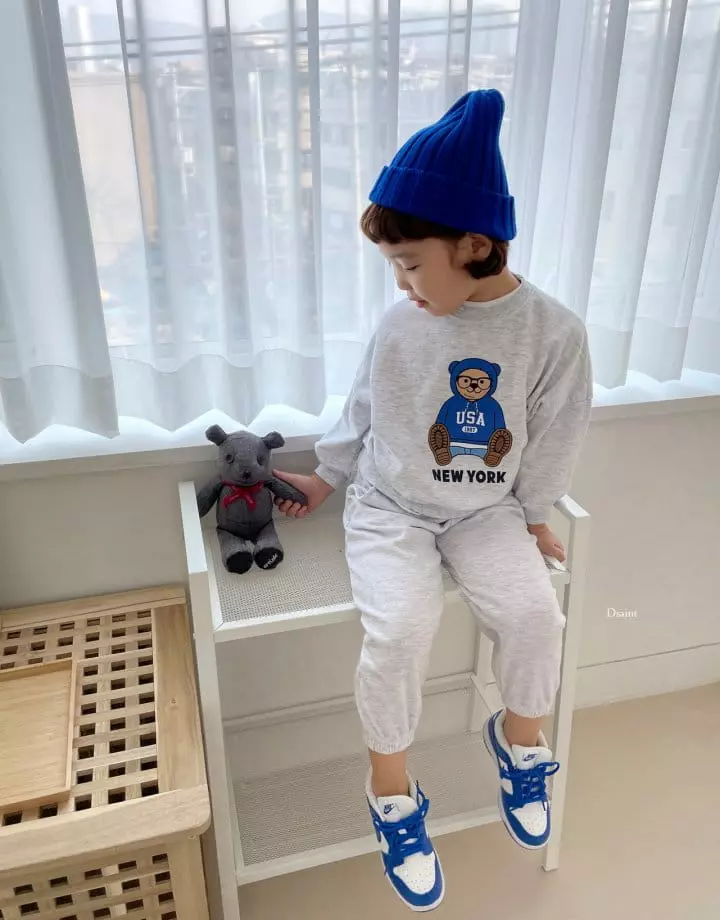 Dsaint - Korean Children Fashion - #childrensboutique - Newyork Bear Short Pants Sweatshirt 3 Set - 12