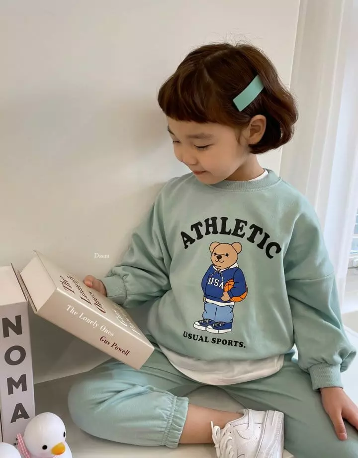 Dsaint - Korean Children Fashion - #discoveringself - Bear Basket Top Bottom Set - 11