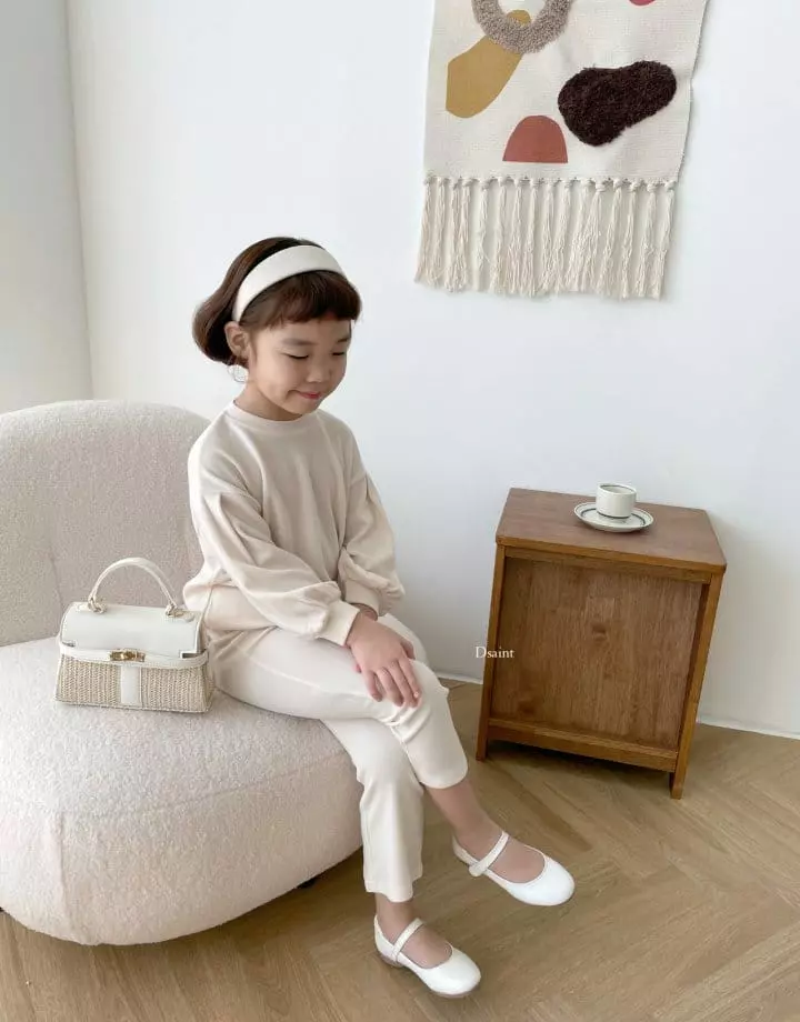 Dsaint - Korean Children Fashion - #discoveringself - Love Love Puff Wide Pants Top Bottom Set - 2