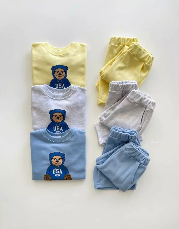 Dsaint - Korean Children Fashion - #fashionkids - Newyork Bear Short Pants Sweatshirt 3 Set