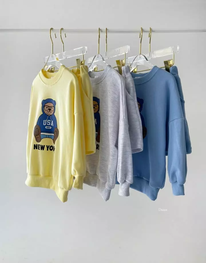 Dsaint - Korean Children Fashion - #kidsstore - Newyork Bear Short Pants Sweatshirt 3 Set - 4