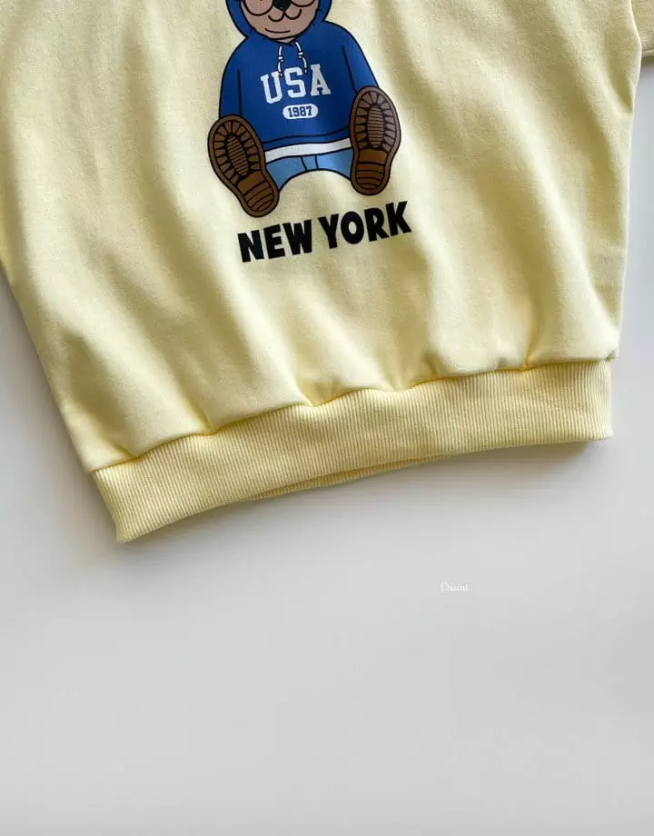 Dsaint - Korean Children Fashion - #magicofchildhood - Newyork Bear Short Pants Sweatshirt 3 Set - 7