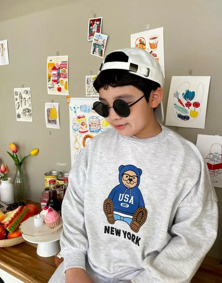 Dsaint - Korean Children Fashion - #prettylittlegirls - Newyork Bear Short Pants Sweatshirt 3 Set - 9
