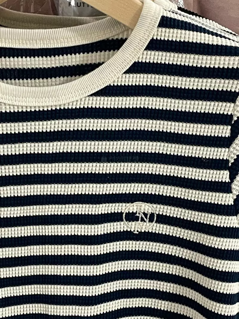 Flutter - Korean Women Fashion - #momslook - Waffle Stripes Tee - 3