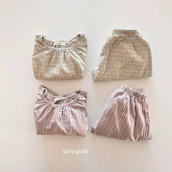 Guru Guru - Korean Baby Fashion - #babyboutiqueclothing - Check Top Bottom Set - 9