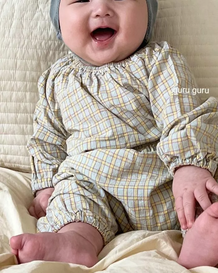 Guru Guru - Korean Baby Fashion - #babyoutfit - Check Top Bottom Set - 3