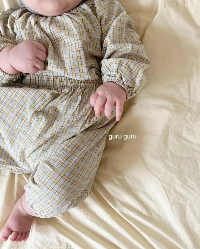 Guru Guru - Korean Baby Fashion - #babyoutfit - Check Top Bottom Set - 4