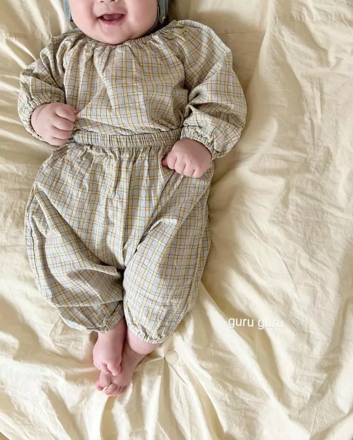Guru Guru - Korean Baby Fashion - #onlinebabyboutique - Check Top Bottom Set - 5