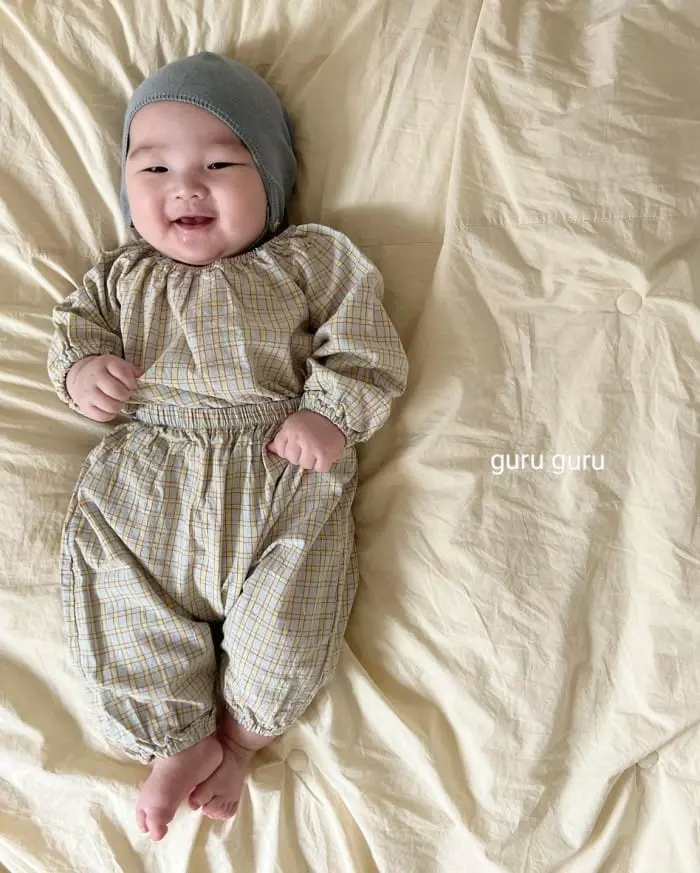 Guru Guru - Korean Baby Fashion - #onlinebabyshop - Check Top Bottom Set - 6