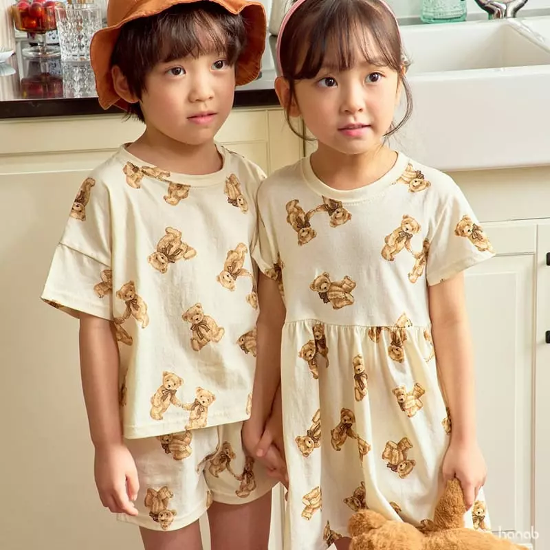 Hanab - Korean Children Fashion - #childofig - Ribbon Bear Top Bottom Set - 5