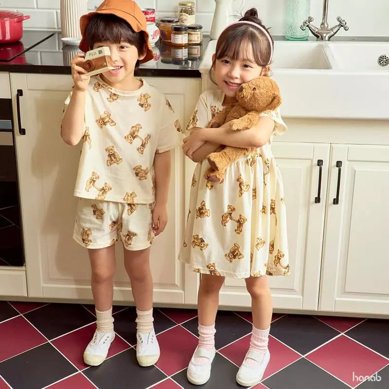 Hanab - Korean Children Fashion - #kidsshorts - Ribbon Bear Top Bottom Set - 10