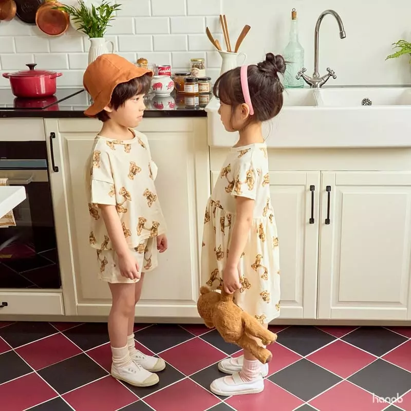 Hanab - Korean Children Fashion - #minifashionista - Ribbon Bear Top Bottom Set - 2