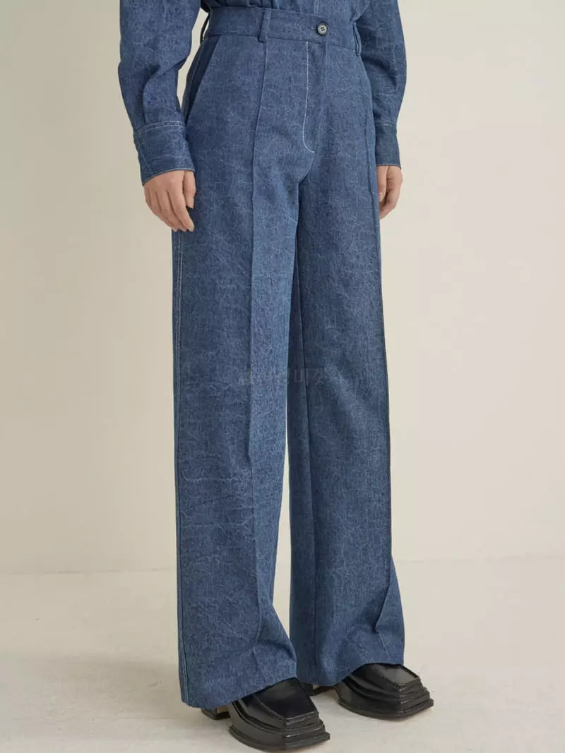 Inni - Korean Women Fashion - #momslook - Denim Top Bottom Set - 2