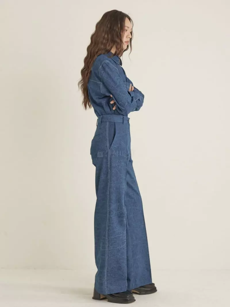 Inni - Korean Women Fashion - #womensfashion - Denim Top Bottom Set - 4