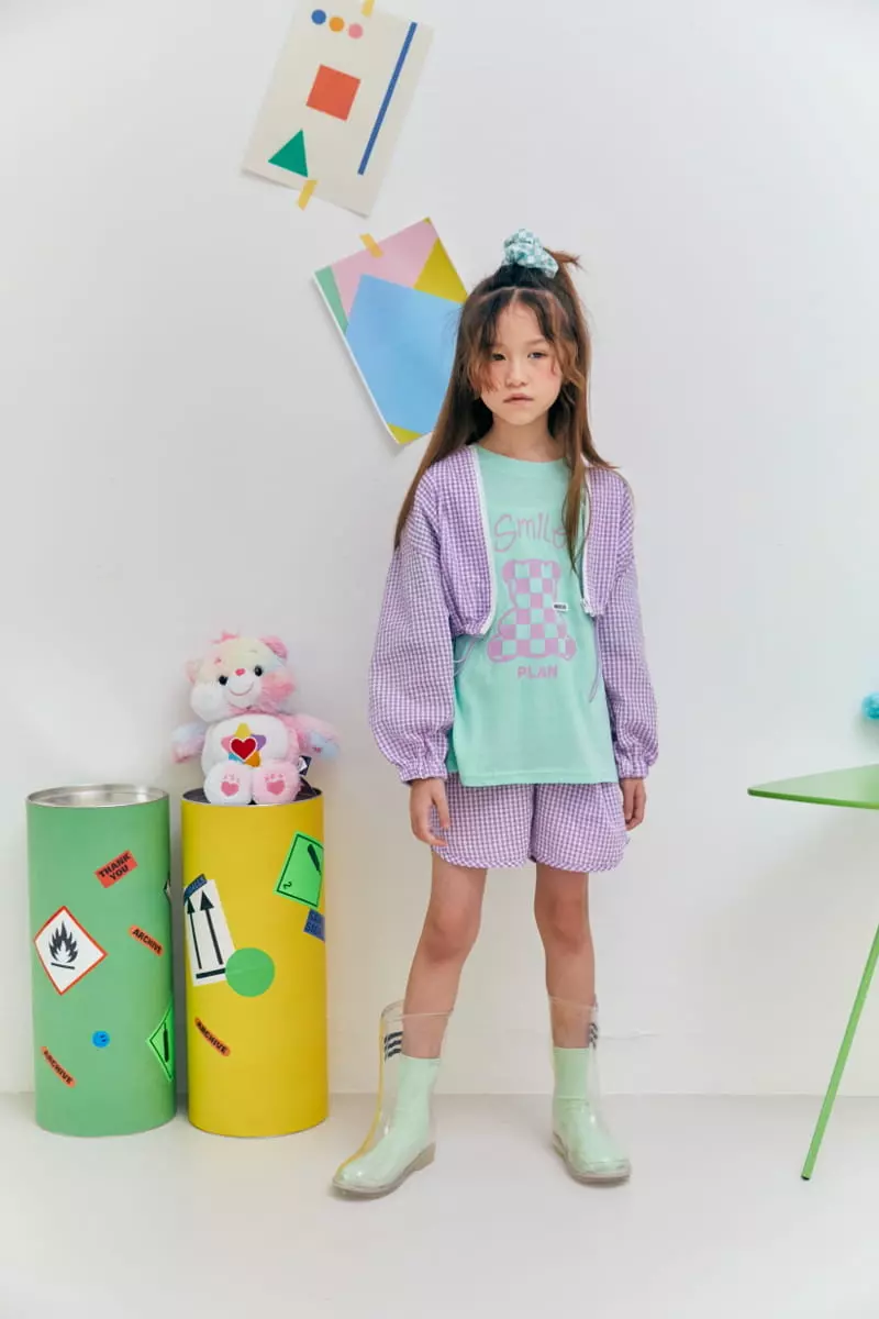 Lilas - Korean Children Fashion - #toddlerclothing - Pang Pang Check Top Bottom Set - 10