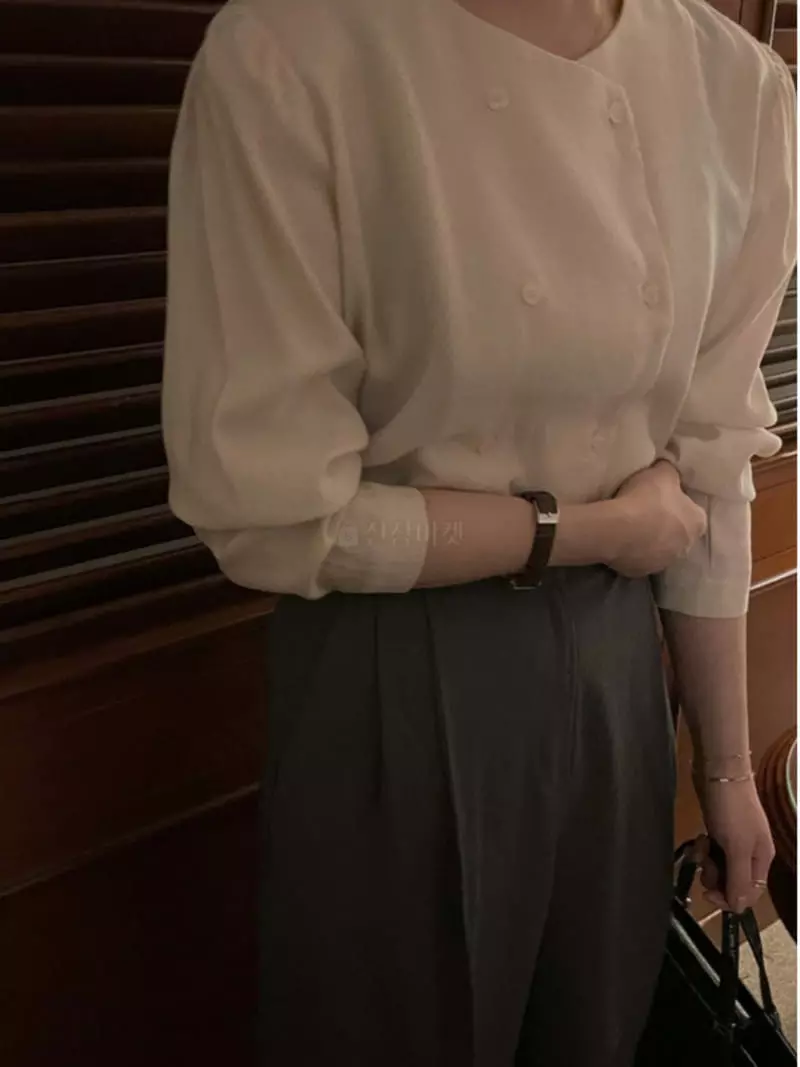 Logon - Korean Women Fashion - #pursuepretty - Round Double Blouse - 5