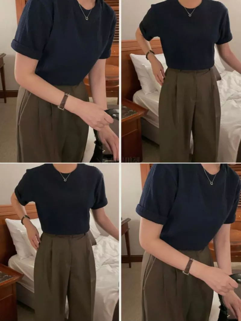 Logon - Korean Women Fashion - #romanticstyle - Twist Short Sleeves Tee - 5