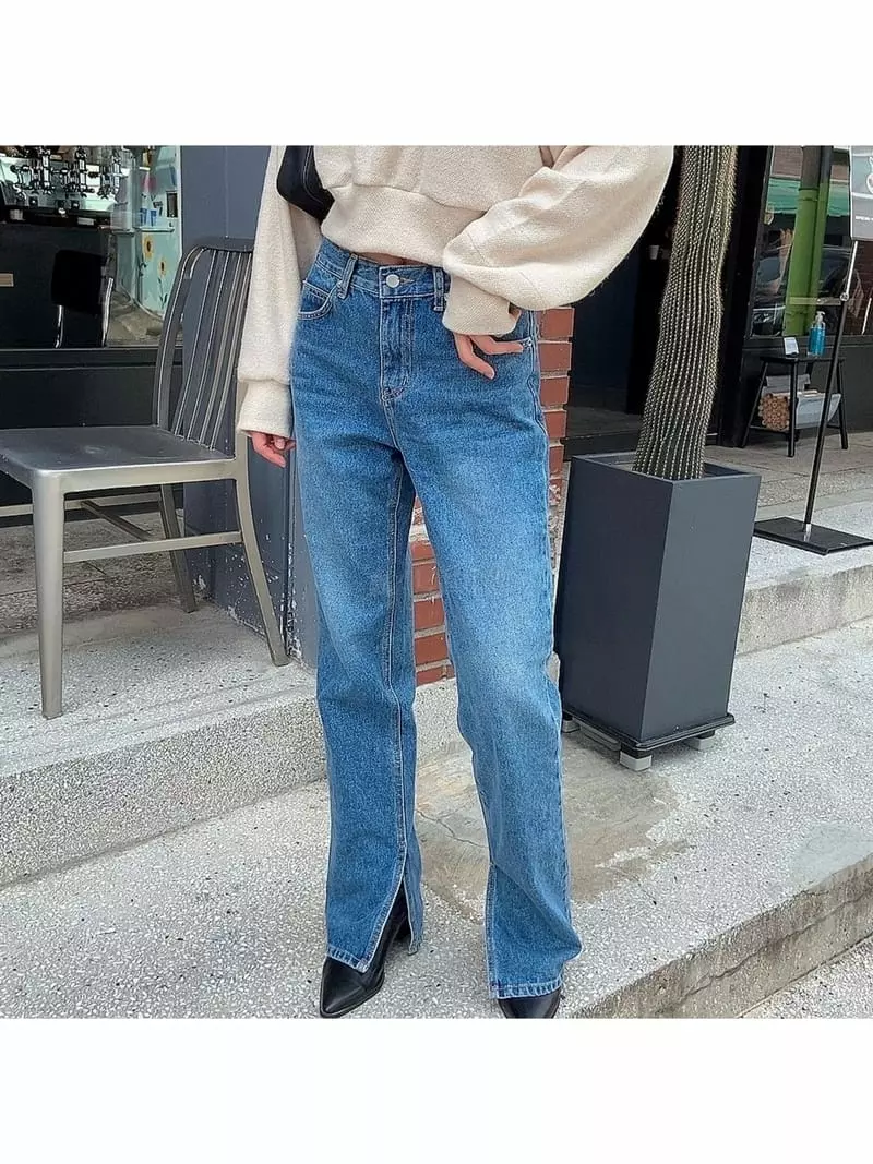 Lowell - Korean Women Fashion - #womensfashion - Slit Jeans - 4