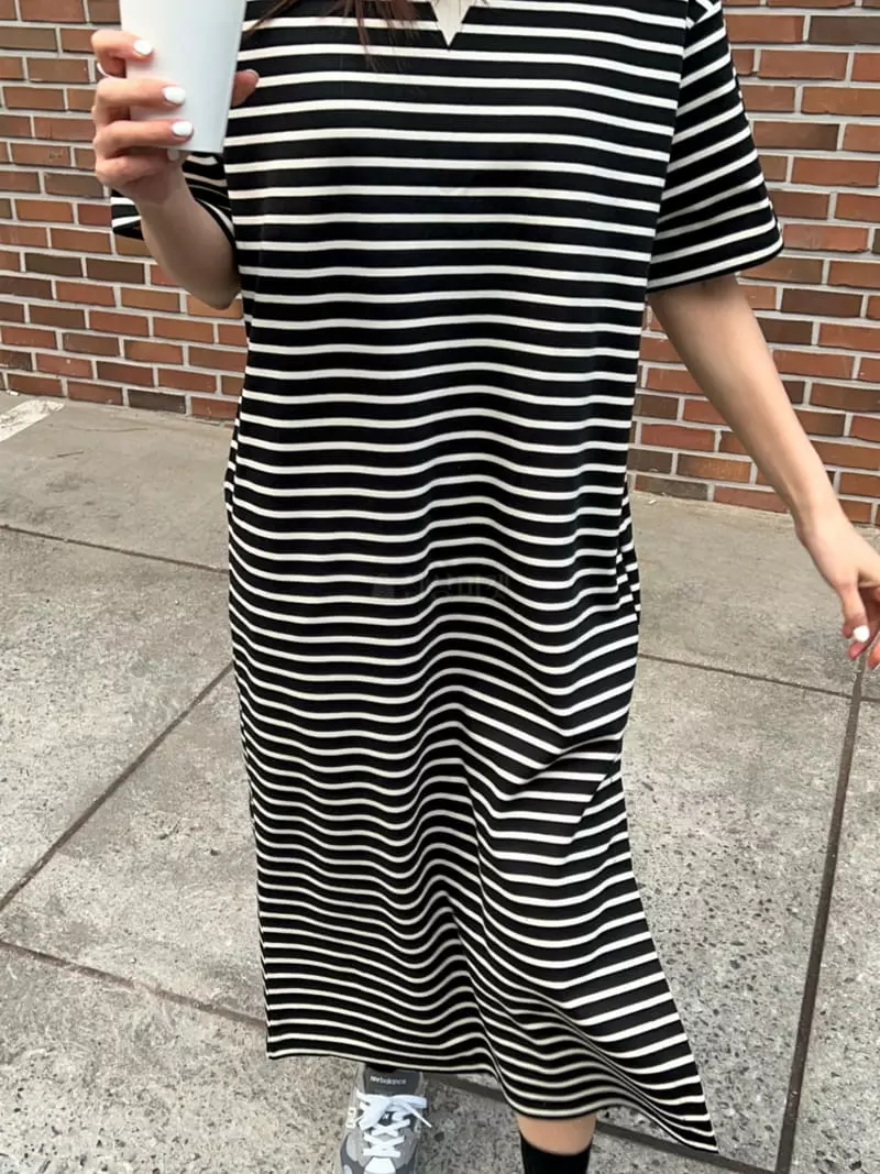 Lowell - Korean Women Fashion - #momslook - Stripes Long One-piece - 4