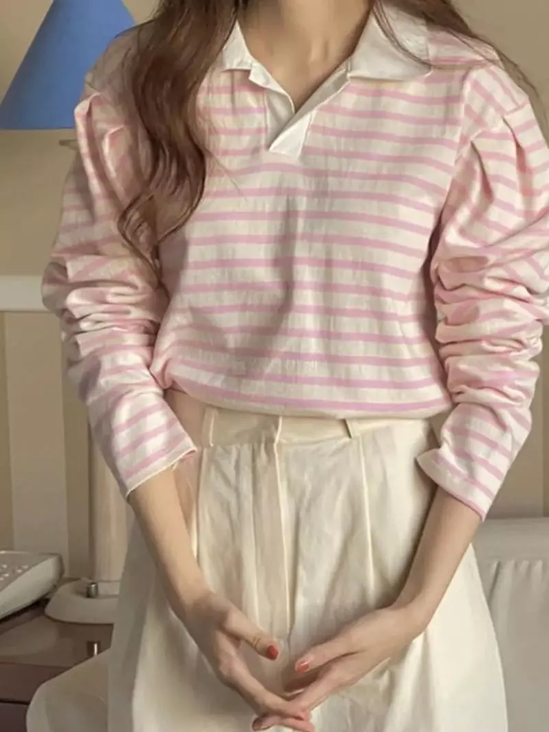 Mmore S - Korean Women Fashion - #momslook - Stripes Collar Tee - 6