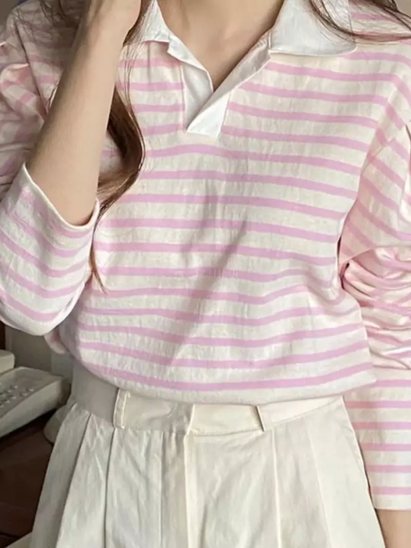 Mmore S - Korean Women Fashion - #momslook - Stripes Collar Tee - 8