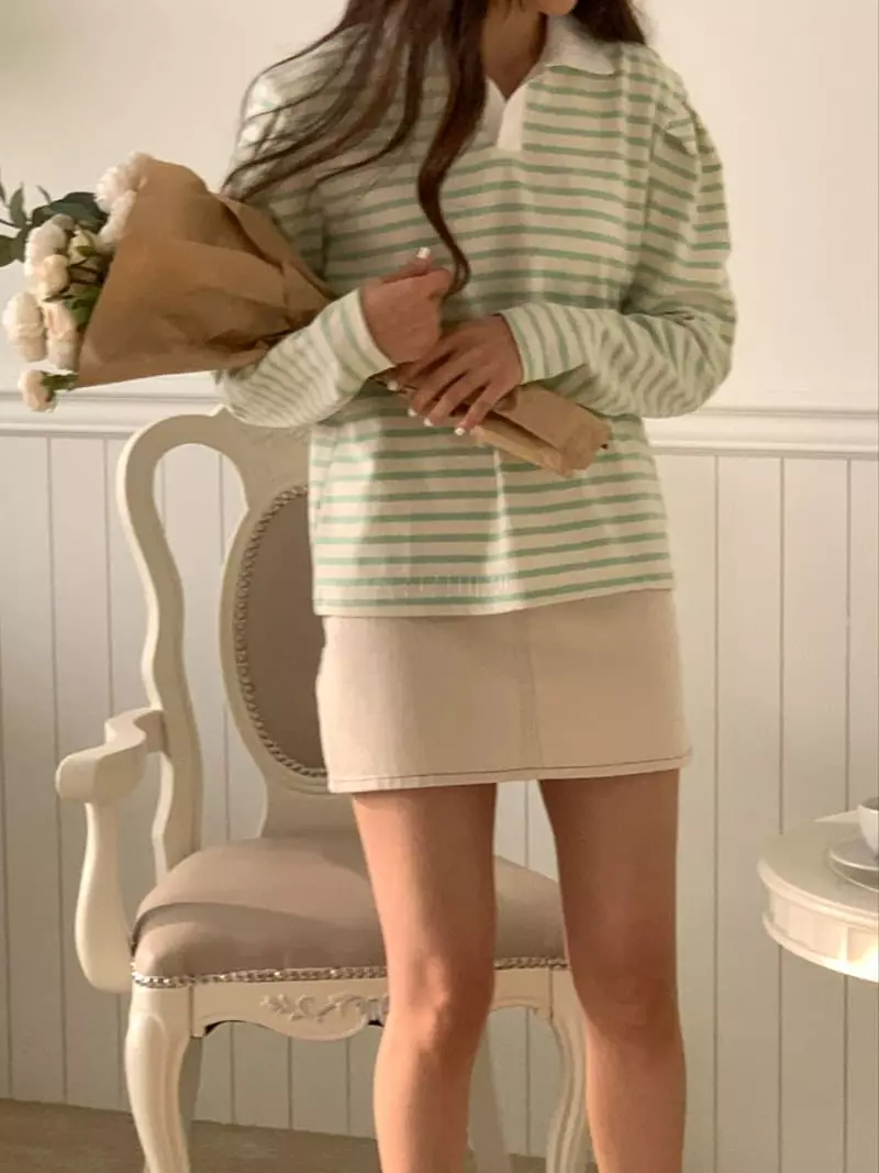 Mmore S - Korean Women Fashion - #womensfashion - Stripes Collar Tee - 5