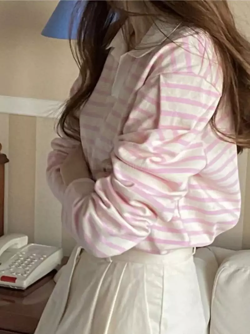 Mmore S - Korean Women Fashion - #womensfashion - Stripes Collar Tee - 7