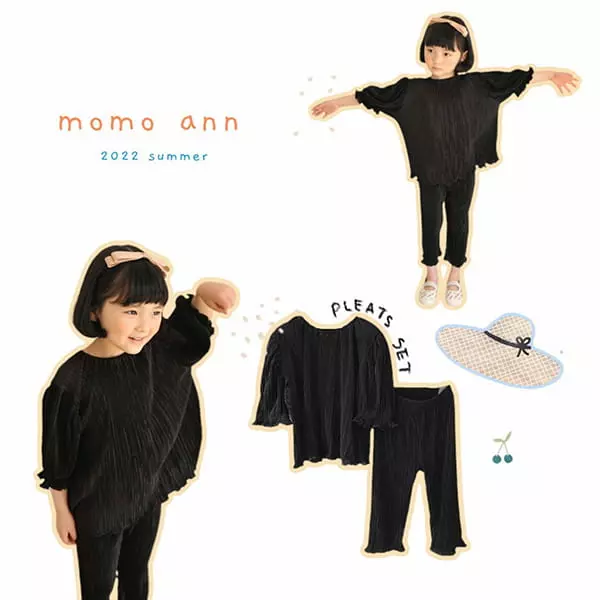 Momo Ann - Korean Children Fashion - #kidsshorts - Pleats Top Bottom Set - 2
