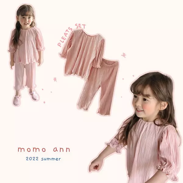 Momo Ann - Korean Children Fashion - #kidsstore - Pleats Top Bottom Set - 3