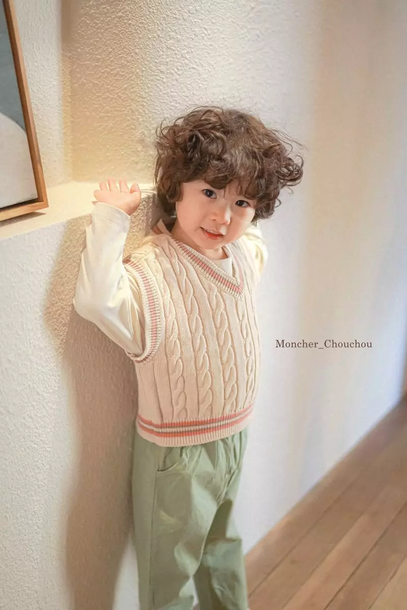 Moncher Chouchou - Korean Children Fashion - #designkidswear - Stripes V Neck Vest - 2