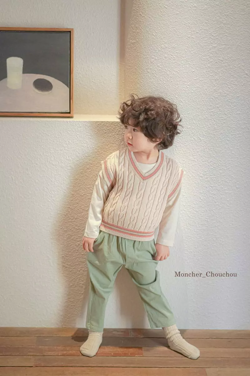Moncher Chouchou - Korean Children Fashion - #discoveringself - Stripes V Neck Vest - 4